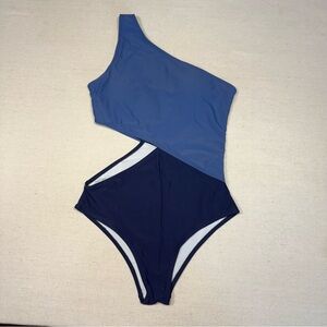 SweatyRocks NWOT One Shoulder Cutout One Piece Swimsuit Monokini Blue Sz S